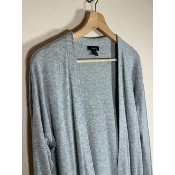 Nordstrom halogen Cashmere Blend Long Open Front Gray Cardigan quiet Luxury M - Picture 3 of 10